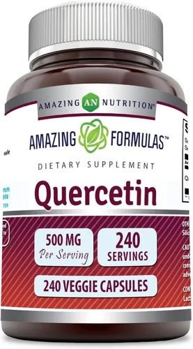 Amazing Formulas - Quercetina 500 mg en cápsulas vegetales | Suplemento sin OMG | Sin gluten | Promueve la salud general y el bienestar (240