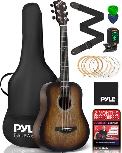 Miniatura 13 de Pyle Kit de guitarra acústica, 3/4 tamaño junior, instrumento de cuerdas de acero totalmente de madera para niños principiantes, adultos, 36 Gris