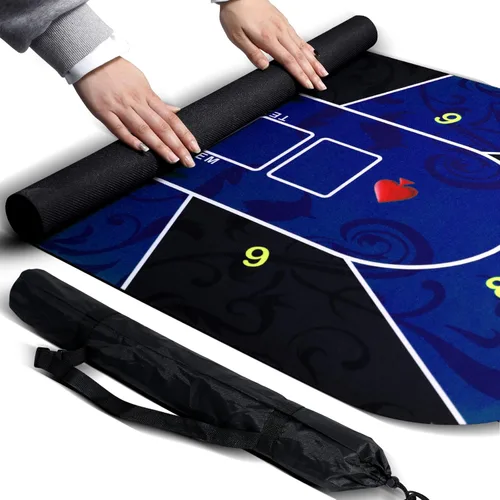 Tapete de póquer Texas Hold'em de 47 x 24 pulgadas, portátil, de goma, impermeable, reducción de ruido, adecuado para cualquier juego de mesa, bolsa