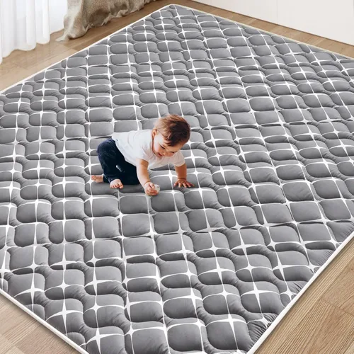 Miniatura 8 de Tapete de espuma de alta densidad para bebé, 47 x 47 pulgadas, grueso, de una pieza, cómodo y suave, antideslizante, lavable a máquina, tapete