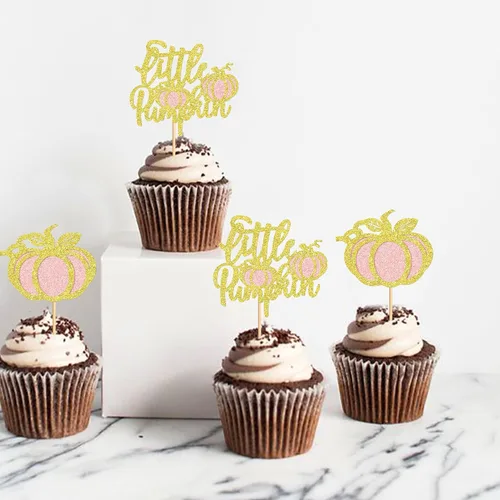 Miniatura 4 de 24 adornos para cupcakes de calabaza con purpurina, decoraciones de baby shower, tema de cosecha de otoño, suministros para fiestas de cumpleaños