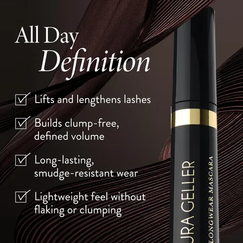 Miniatura 3 de LAURA GELLER NEW YORK Máscara de Kajal de larga duración - Fórmula para alargar, definir, rizar y construir maquillaje de ojos - Cepillo innovador