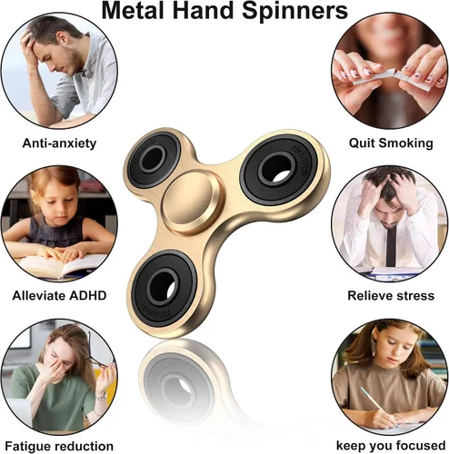 Miniatura 4 de Fidget Spinners, rodamiento de acero inoxidable de metal de alta velocidad de 2 a 5 minutos de giro, EDC TDAH estrés ansiedad alivia reductor Oro