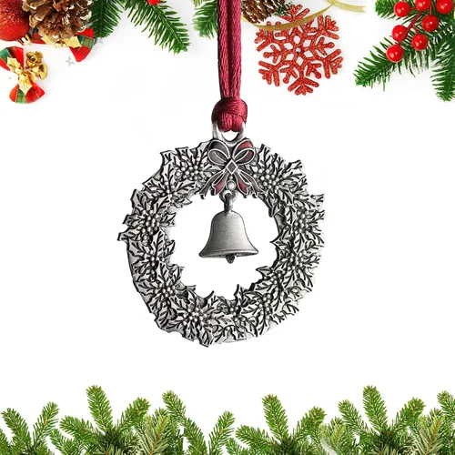 Miniatura 15 de Adornos navideños, 2024 Adorno de árbol de Navidad de peltre sólido hecho a mano de metal para colgar, artesanía DIY, coleccionables para árboles