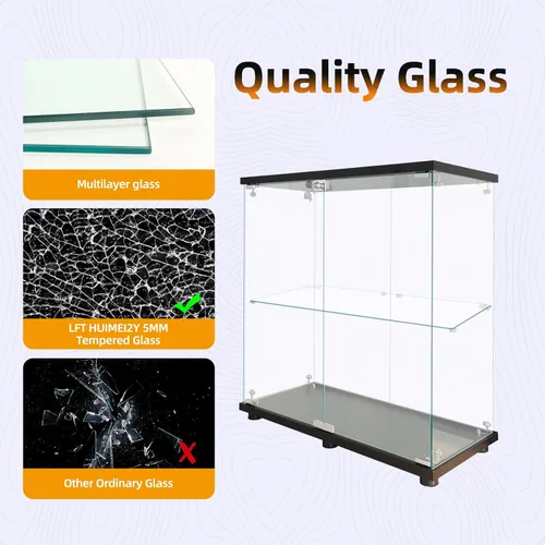 Miniatura 4 de LFT HUIMEI2Y Vitrina de cristal con 2 estantes con puerta doble, gabinetes Curio de instalación rápida en 30 minutos, estantería de pie de vidrio