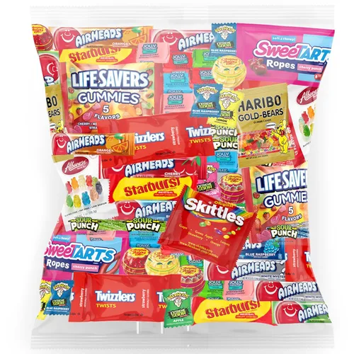 Caramelos de frutas surtidos a granel Starburst, Skittles, gomosas salvavidas, cabezas de aire, Jolly Rancher, Sour Punch, Haribo Gold-Bears,