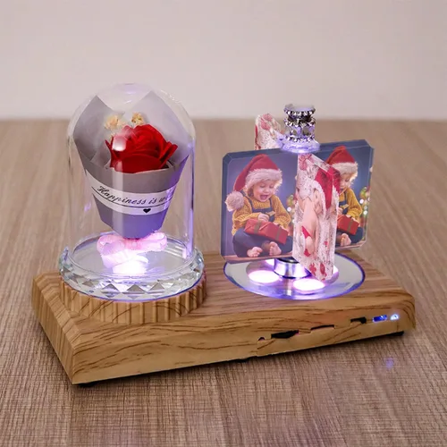 Miniatura 14 de Impresión de cristal con tu foto, decoración de escritorio de oficina, regalo personalizado sobre marco transparente de vidrio con soporte, rosa