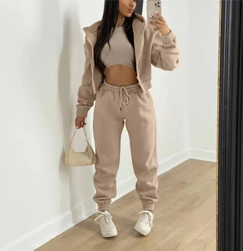 Miniatura 2 de Sudadera con capucha de forro polar para mujer Traje deportivo y de ocio (juego de 3 piezas)