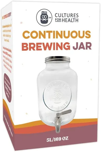 Cultures for Health Jarra continua de fermentación de kombucha con grifo | Jarra de vidrio de 5 litros con pico para fermentación casera | Jarra