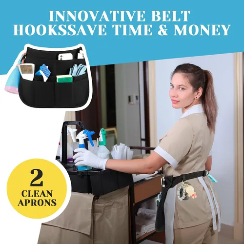 Miniatura 4 de Panitay 9 Pocket Professional Cleaning Apron for Housekeeping with Adjustable Belt Waitress Server Apron for Adults