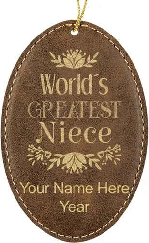 Miniatura 7 de LaserGram Personalized Christmas Ornament, World's Greatest Niece, Faux Leather, Custom Laser Engraved Gift Idea (Oval Shape, Gray)
