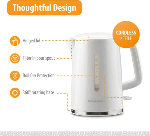 Miniatura 3 de Toastmaster Hervidor eléctrico de 1.7 litros, hervidor de té y café, calentador de agua eléctrico, calentador de agua inalámbrico, caldera de agua