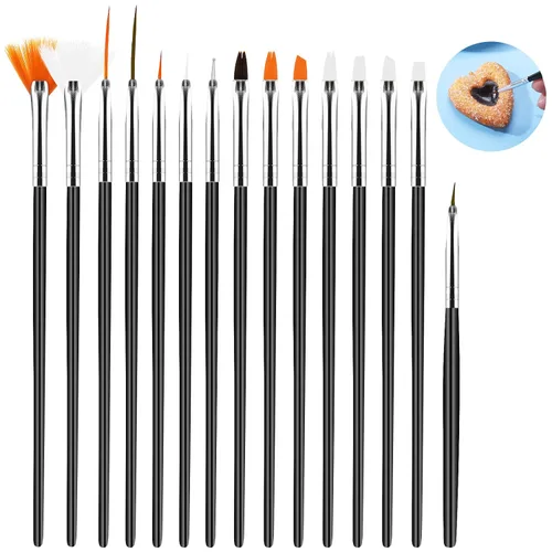 Kit de 15 pinceles para decoración de tartas, pincel de fondant, cepillo de pintura para alimentos, herramientas de decoración para galletas, Negro