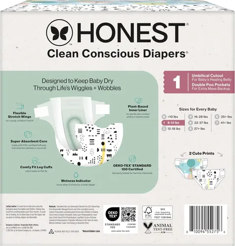 Miniatura 9 de The Honest Company Clean Conscious - Pañales para pieles delicadas, hasta un 100% a prueba de fugas, hipoalergénicos, sin fragancia, género neutro