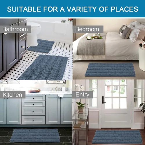 Miniatura 180 de H.VERSAILTEX Alfombras de baño para cuarto de baño, antideslizantes, tapetes de baño extragruesos, de felpilla, a rayas, alfombra de 20" x 32