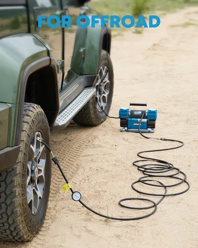 Miniatura 5 de Kohree Compresor de aire de doble cilindro de 12 V, inflador rápido de neumáticos de 12.35 pies³/min, bomba de neumáticos portátil resistente