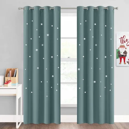 Miniatura 37 de NICETOWN Cortinas infantiles perforadas, cortinas marroquíes con estrellas azules para dormitorio de niñas, gruesas y suaves, para oscurecer la Azul