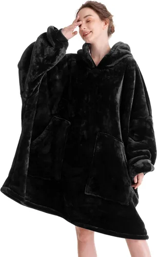 Miniatura 7 de Aemicion - Manta con capucha tipo sudadera tamaño grande, vellón Sherpa con mangas y bolsillo, unisex para adultos, ideal para hogar, oficina