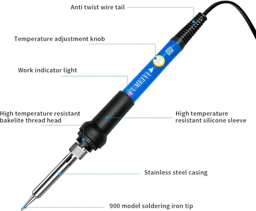 Miniatura 2 de Kit de soldador de hierro, 21 en 1 con temperatura ajustable, 5 puntas de soldadura, soldador de 60 W, alambre de soldadura, bomba desoldadora