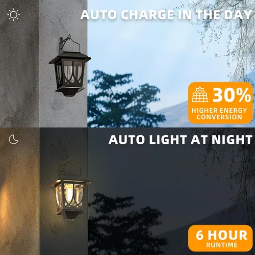 Miniatura 3 de Linternas Solares para Exteriores Impermeables Paquete de 2, Luces LED Solares Colgantes de Vidrio con Encendido/Apagado Automático, Linterna