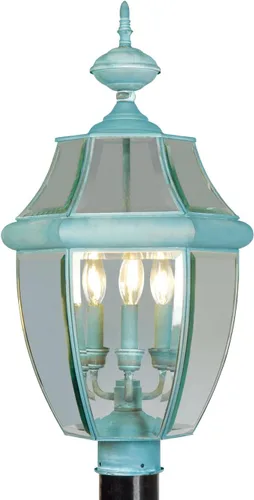 Miniatura 6 de Livex Lighting 2354-01 Monterey - Cabezal de poste de latón macizo con acabado de latón antiguo para exteriores, 3 luces con vidrio biselado