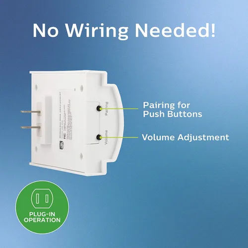 Miniatura 3 de Kit de timbre inalámbrico Philips, receptor enchufable, 2 pulsadores, 8 melodías, 4 niveles de volumen, rango de 150 pies, color blanco, DES2280W/27