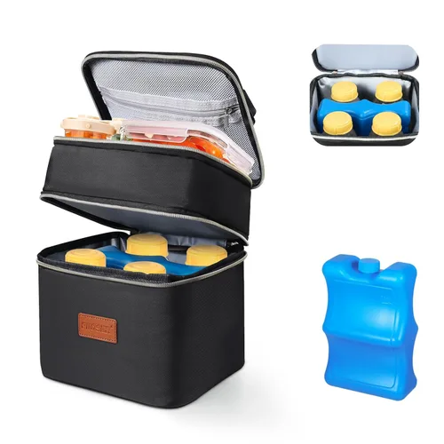 Miniatura 12 de Bolsa de transporte para biberones PIIOSER con paquete de hielo, cabe 4 biberones de hasta 9 onzas, pequeña bolsa térmica aislada para leche materna