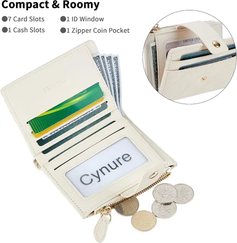 Miniatura 35 de Cartera de cuero para mujer, pequeña, compacta, plegable, con bolsillo para monedas con cremallera