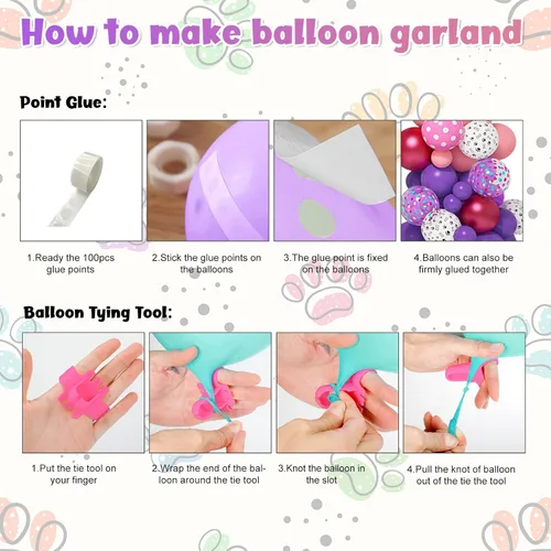 Miniatura 4 de Kit de arco de guirnalda de 147 piezas de globos con diseño de pata con globos con estampado de pata de perro rosa, morado, turquesa, globos