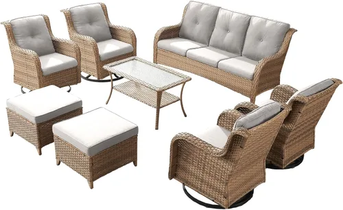 Miniatura 75 de Rilyson Mecedora de mimbre - Juego de 2 sillas mecedoras de mimbre para patio, sillas mecedoras de ratán para porche al aire libre, terraza, jardín