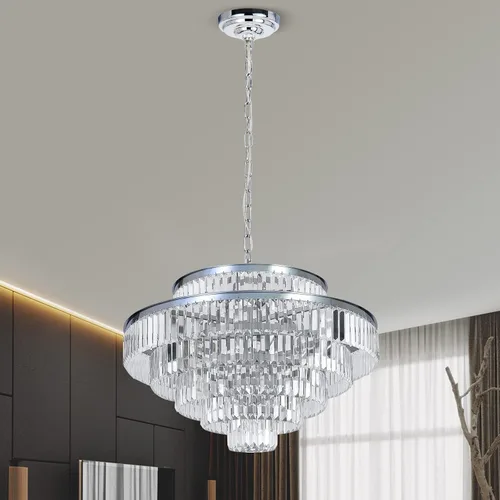 Miniatura 18 de Candelabros y luces de cristal de estilo moderno cromado redondos colgantes clásicos, lámpara colgante de techo accesorio de iluminación de 5