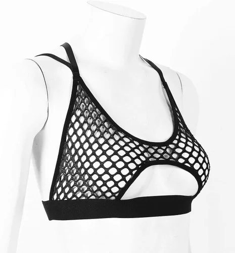 Miniatura 7 de Haitryli - Malla de malla para mujer, con cuello halter y correas de espagueti, cruzadas, ropa de baile