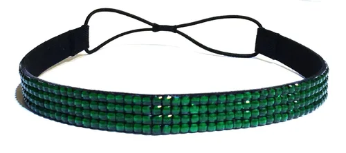 WigsPedia Diadema elástica de cristal con diamantes de imitación, 4 filas, banda elástica para el cabello para mujer (verde bosque)