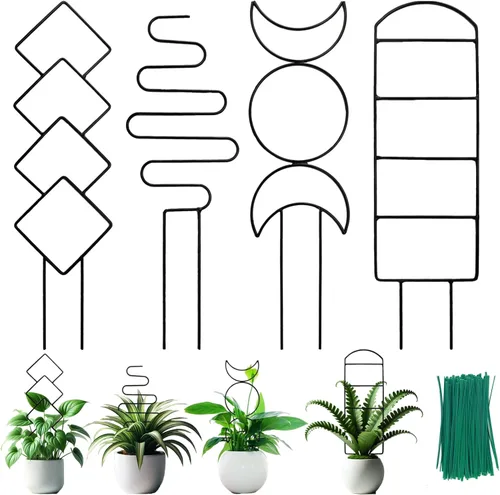 4 Paquetes de Enrejados para Plantas Trepadoras de Interior, HENABLE Enrejado de Metal Pequeño para Jardín para Plantas en Macetas al Aire Libre