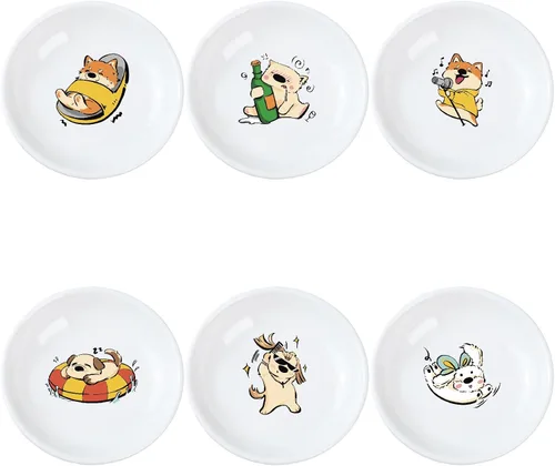 Miniatura 18 de SOCOSY Platos de cerámica súper lindos con animales de dibujos animados, platos de condimentos, pequeños tazones para alimentación de gatos, perros