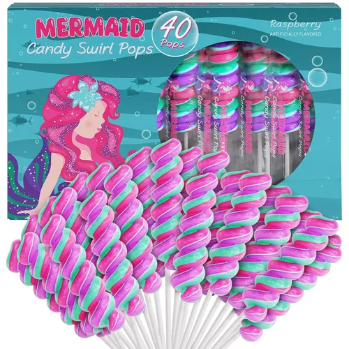 Miniatura 8 de Paletas de sirena, piruletas de remolino, caramelo de sirena para recuerdos de fiesta de sirenita y suministros de fiesta de sirena, chupones