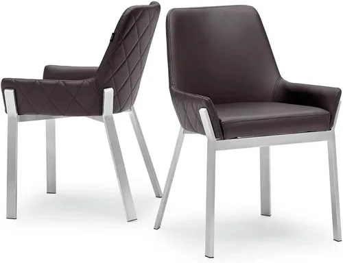 Miniatura 8 de ZURI Sydney Silla de comedor de cuero sintético marrón con patas de acero inoxidable cepillado