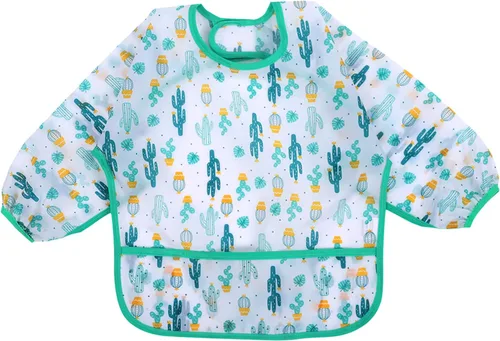 Miniatura 9 de Accmor 4 Pack Long Sleeve Bibs, Baby Smock Waterproof Sleeved Bib Smock for Baby Toddler 6-36 Months Dinosaurio azul/cerdo naranja/alce