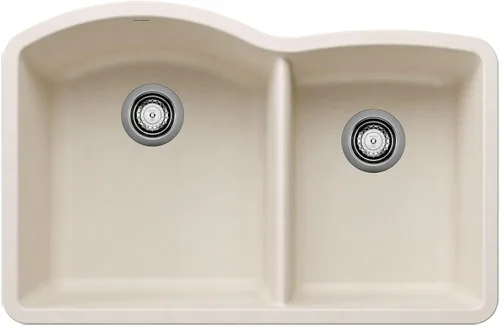 Miniatura 4 de BLANCO, Anthracite 440179 DIAMOND SILGRANIT 60/40 - Fregadero de cocina con doble cuenco con división baja, 32 x 21 pulgadas Antracita
