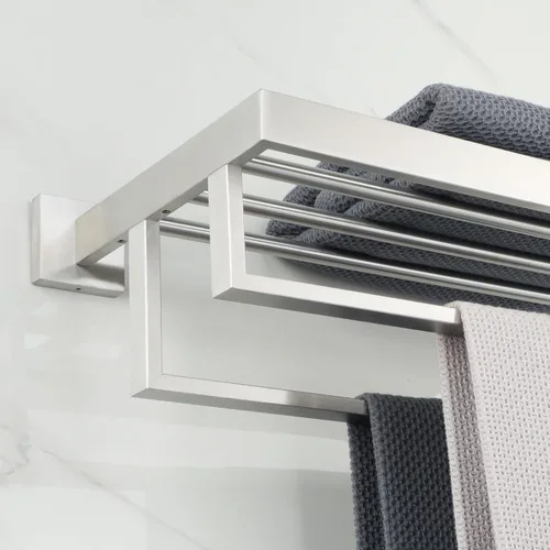 Miniatura 5 de Alise Toallero con toallero doble, toalleros de 24 pulgadas para baño, moderno toallero para pared de baño, estante de toalla de acero inoxidable