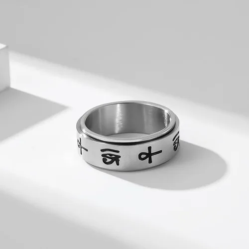 Miniatura 4 de CHEODIN Ojo de Horus anillo giratorio de acero inoxidable para ansiedad, Ankh, anillo de compromiso para mujeres y hombres, anillo de compromiso