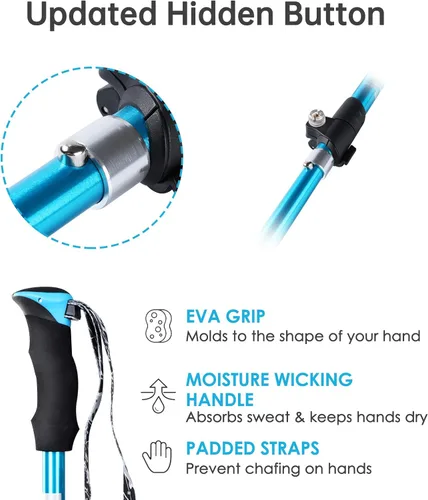 Miniatura 5 de Bastones de senderismo plegables – Bastones de senderismo ligeros de aluminio de grado aeronáutico ajustables con sistema de bloqueo rápido, Azul