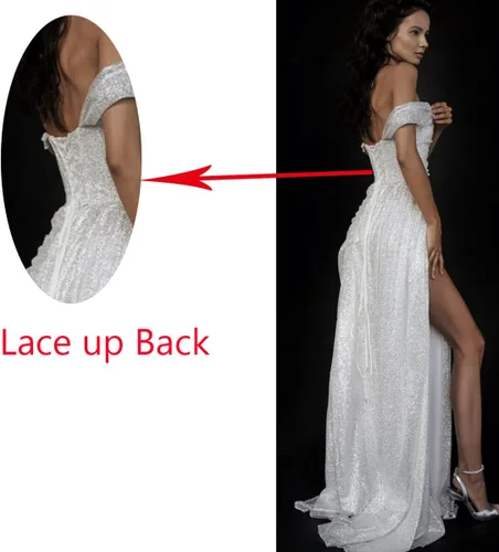 Miniatura 2 de Vestidos de fiesta de sirena con hombros descubiertos para mujer con abertura 2024, vestidos largos de noche brillantes con purpurina, vestido formal