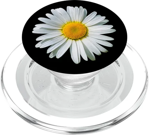 Miniatura 8 de White Gerbera Daisy Flower PopSockets PopSockets de fondo negro intercambiable PopGrip