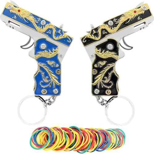 2pcs mini oro dragón goma banda pistola metal plegable llavero nuevas e interesantes goma banda juguete pistola al aire libre regalo fiesta