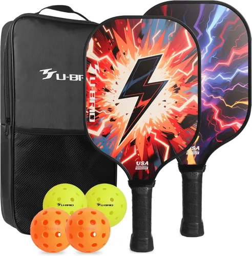 Pickleball Paddles Set of 2 Paddles 4 Balls and 1 Bag Pickleball Set 16MM Fiberglass Pickleball Paddle for Men Women, Pickleball Gifts for Women/Men