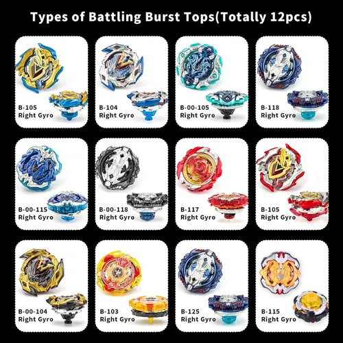 Miniatura 10 de AIBREAY Juego de trompos de combate Burst Gyro 12 trompos giratorios 3 lanzadores 1 agarre de juguete Juego de combate con batalla portátil Caja