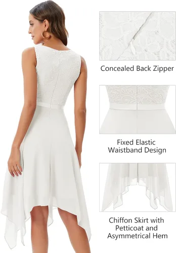 Miniatura 3 de Meetjen - Vestido de encaje floral para mujer, clásico, acampanado, con dobladillo, formal, para cóctel