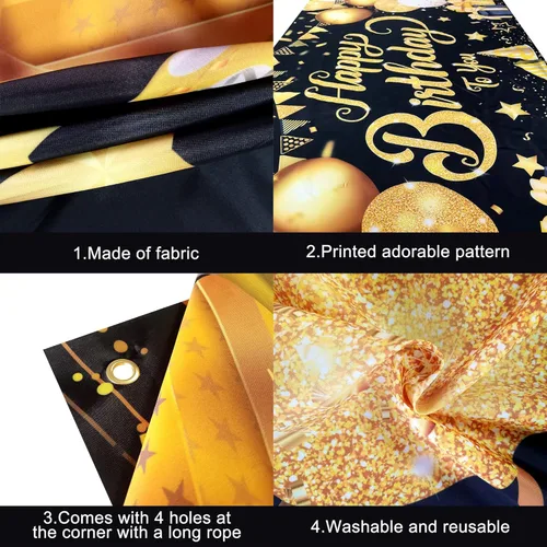 Miniatura 3 de KatchOn, Cartel de feliz cumpleaños negro y dorado, extragrande, 72 x 44 pulgadas, pancarta de fondo negro y dorado para decoraciones de feliz Azul