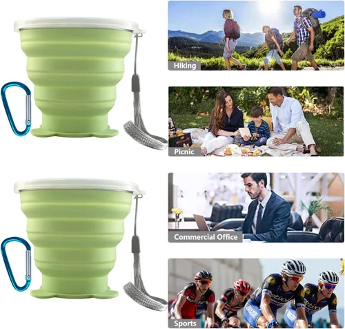 Miniatura 4 de FINDWORLD Vaso plegable de silicona plegable expandible plegable para beber - Tazas portátiles reutilizables para viajes, camping, senderismo, Verde